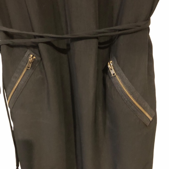 Black sleeveless dress with faux leather trim. - Picture 3 of 5